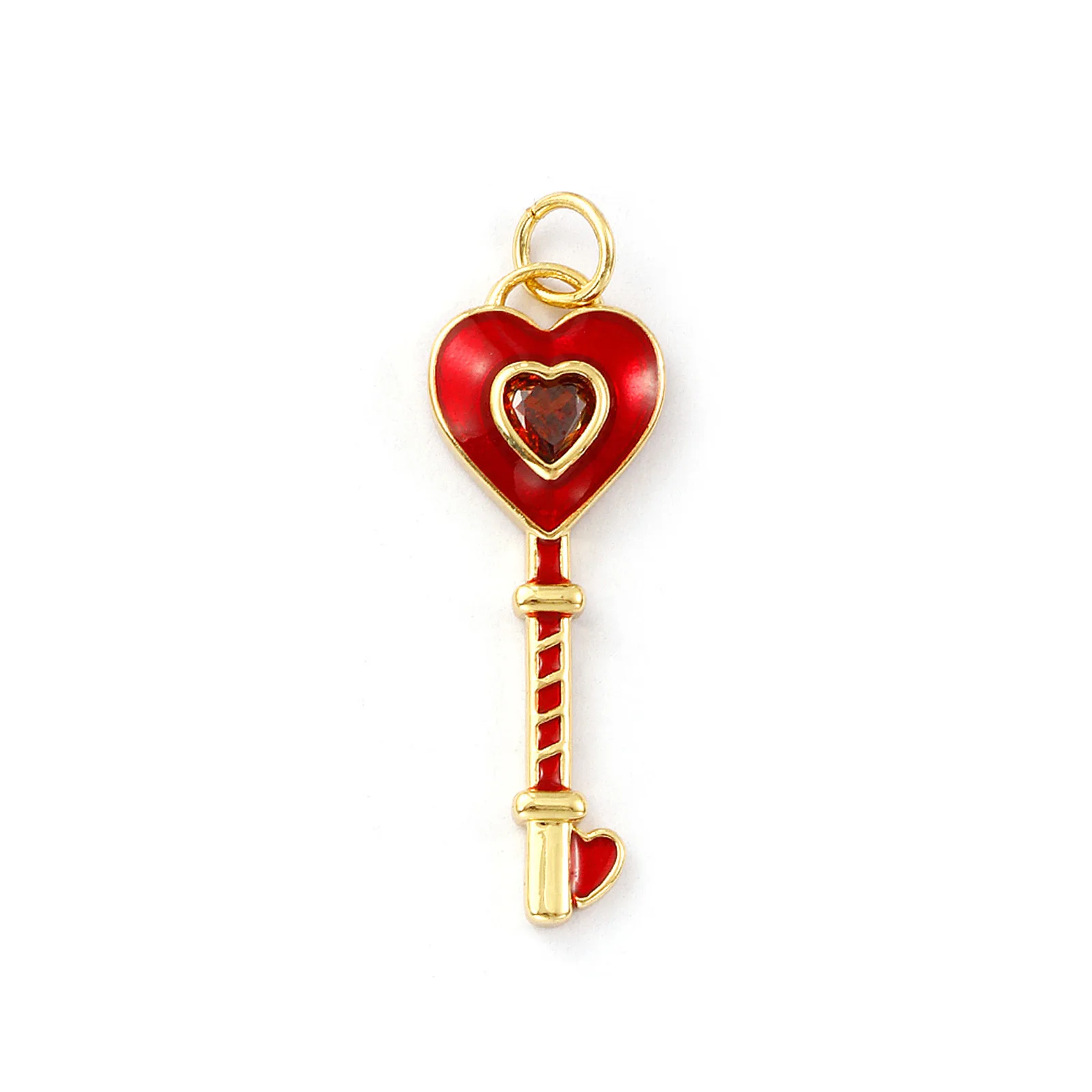1 Piece Brass Charms Enamel Key Heart Pendant 18K Gold Plated Metal Charms For DIY Necklace Jewelry Making Finding