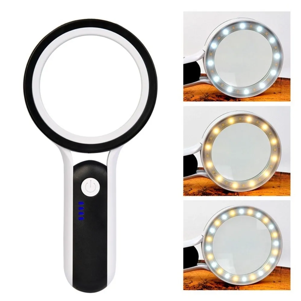 30X Magnification Handheld Magnifier 24 LED Lights Rechargeable Rechargeable Magnifier Built-in Light 3 Lighting Modes