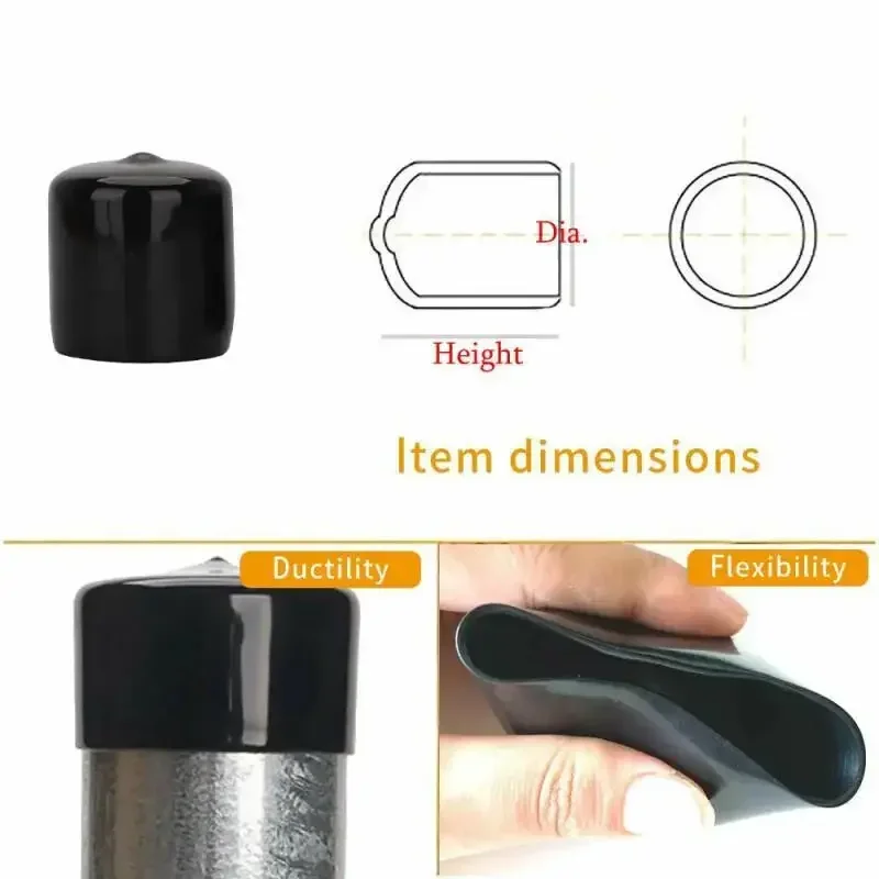 3-25mm Black PVC Rubber Round End Cap Threaded Cap Steel Pipe Plastic Pipe Vinyl Rubber Protector Round Pipe Cable End Cover