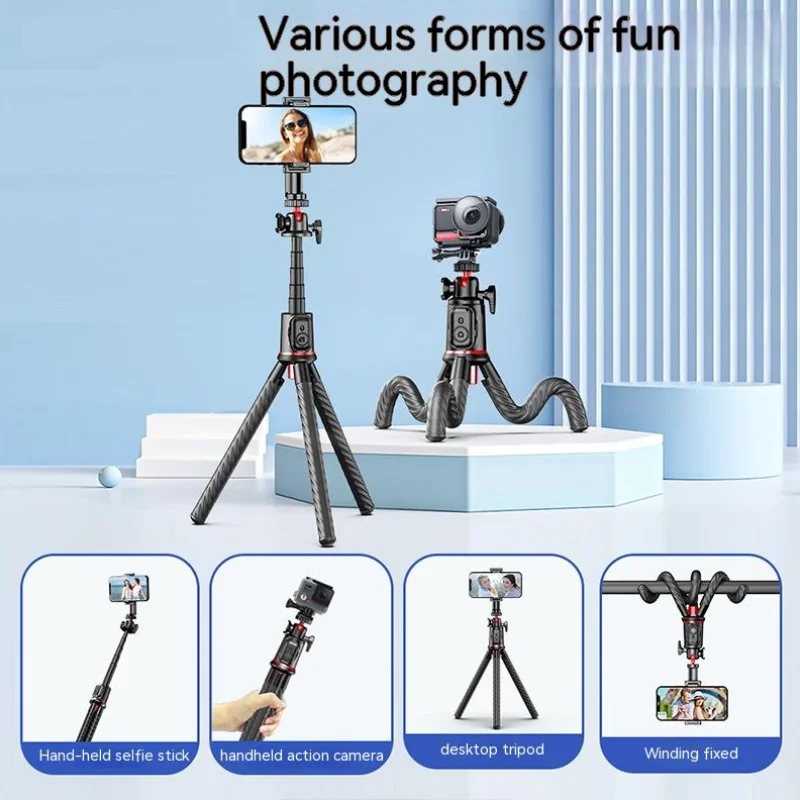 

Flexible Octopus Tripod For Phone DSLR Camera Vlog Portable 2 in 1 Design Selfie Stick Tripod With Cold Shoe 1/4 inch Screw