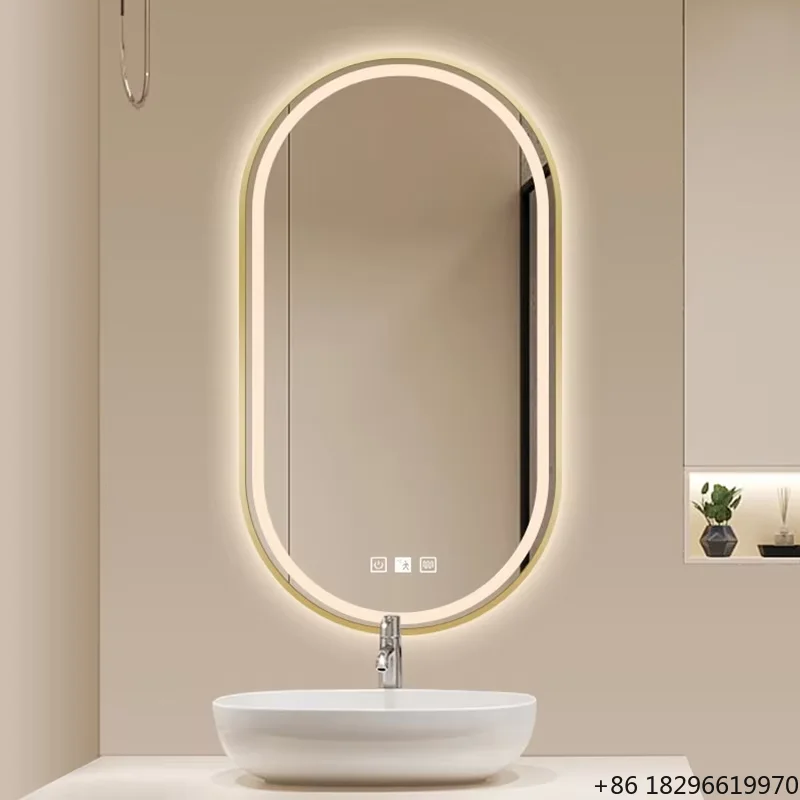 

Роскошное овальное безрамное LED-зеркало для ванной комнаты с функцией антизапотевания, сенсорным управлением и креплением на стену