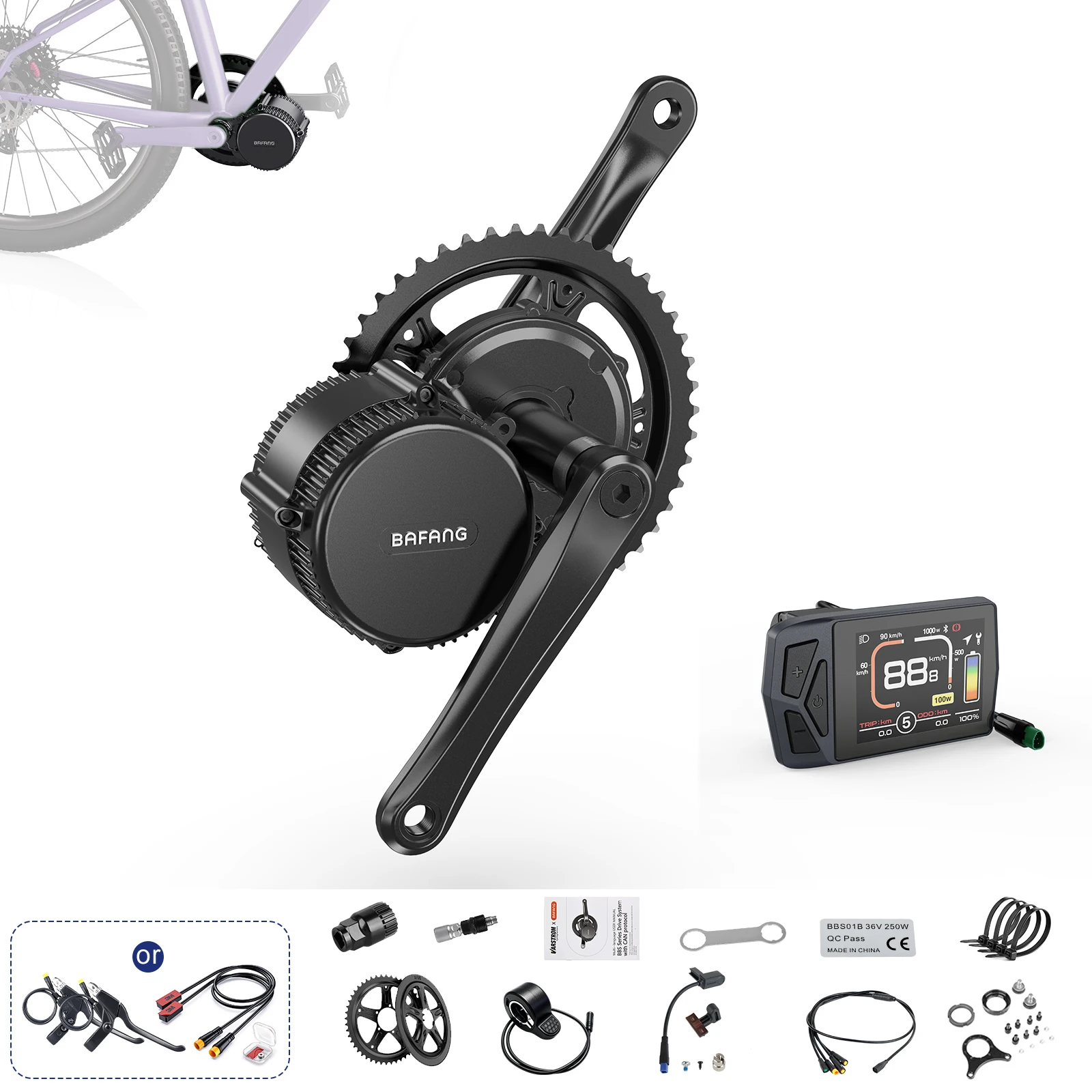 Mid Drive Conversion Kit 1000W - 【米国在庫】Bafang ミッドドライブキット BBS02B 8fun 500W/750W 電動自転車用センターモーター変換キット（68mmボトムブラケット付き）、48V/52V