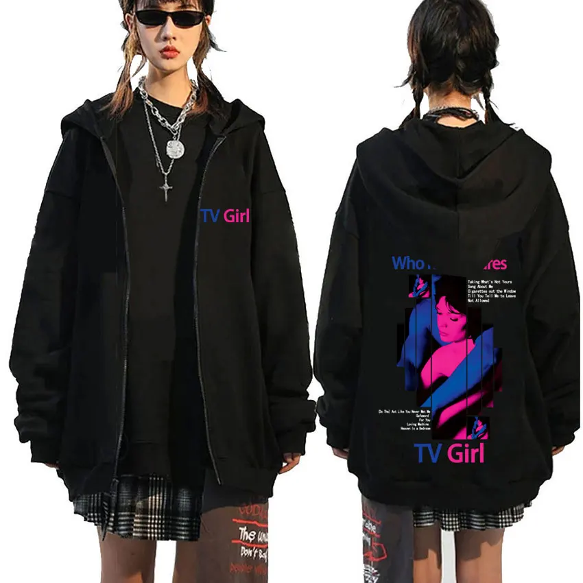 

Limited TV Girl Who Really Cares Album Graphic Zipper Hoodie Men Women Fashion Oversized Jacket Fleece Cotton Zip Up Sweatshirt