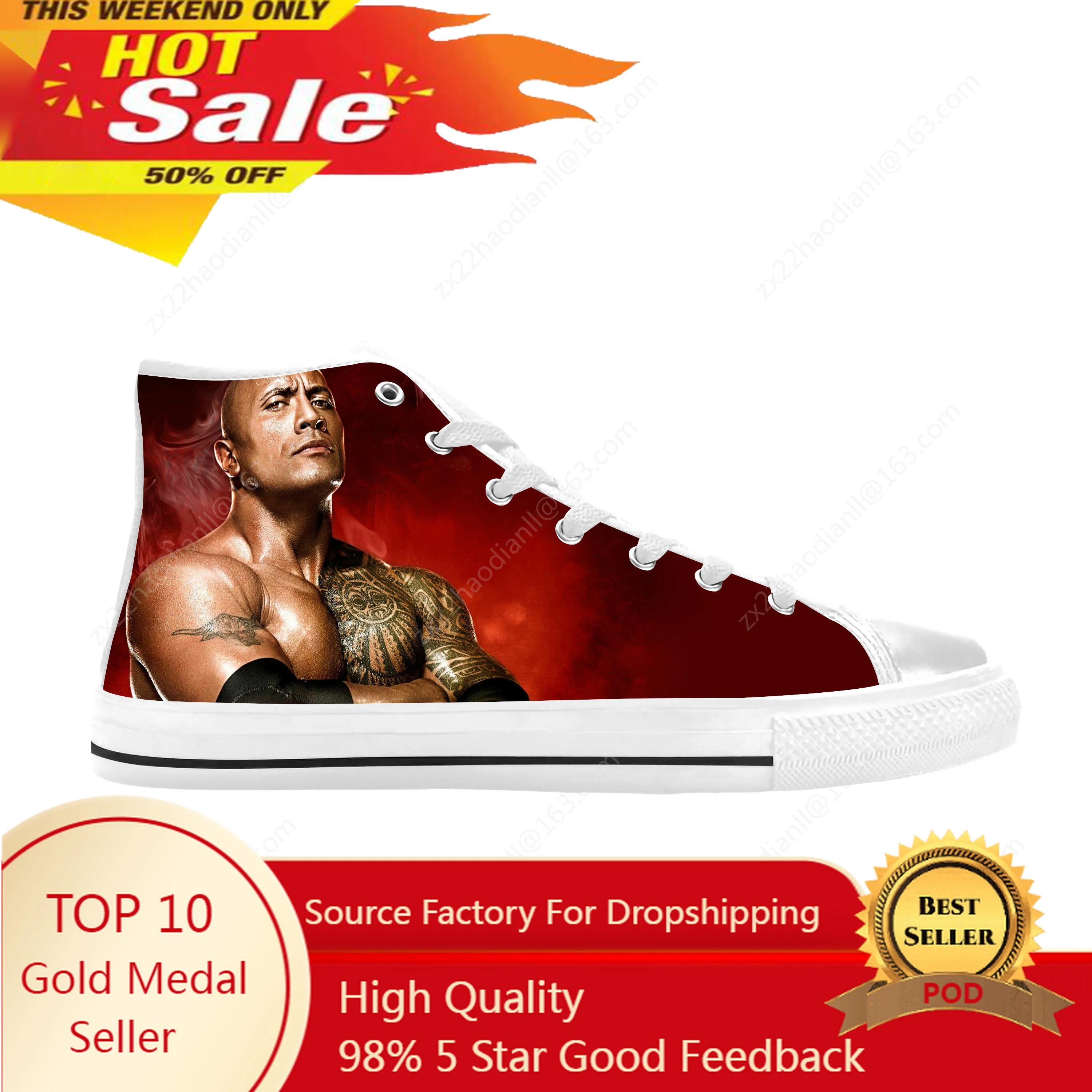 

Dwayne Johnson The Rock Movie Star Actor Fashion Casual Cloth Shoes High Top Comfortable Breathable 3D Print Men Women Sneakers