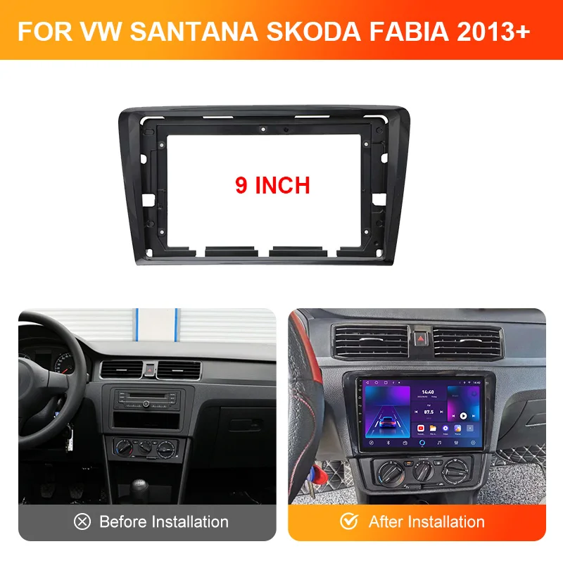 9 Inch Car Radio Frame Fascia For VW Santana SKODA Rapid Spaceback 2013-2020 Bezel Panel Frame Dashboard Mount Kit