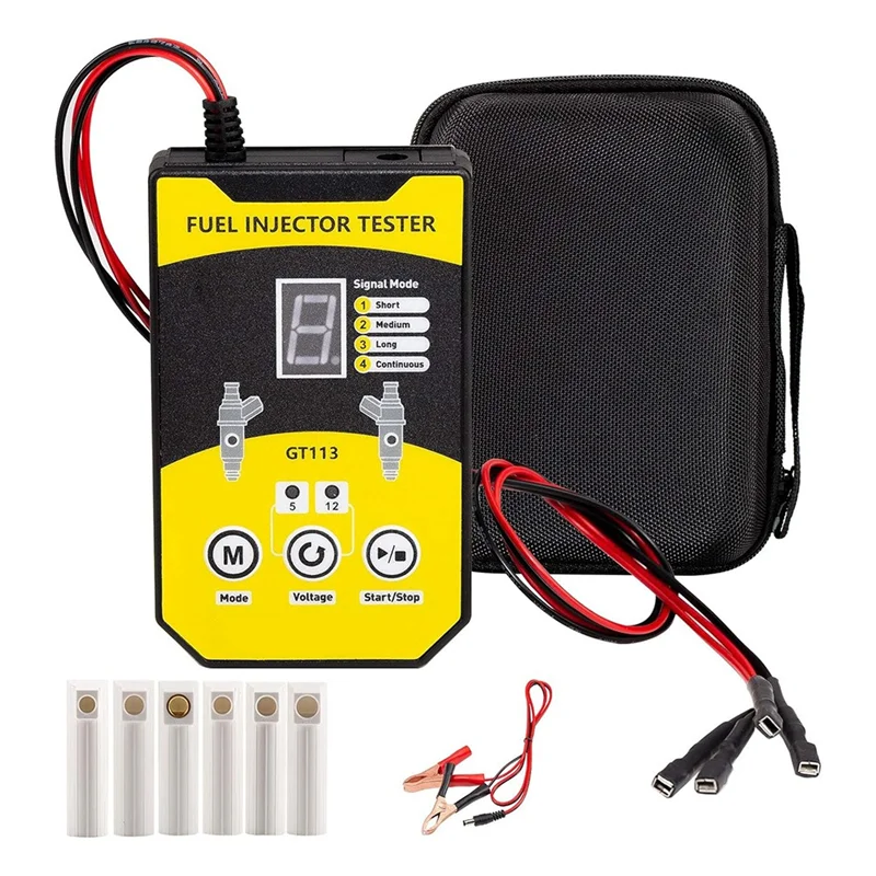 

ABVT-Fuel Injector Tester Cleaner Kit 8 Pulse Modes Injector Tester 6 Size Cleaning Adapters 12V/5V Output Power Drive