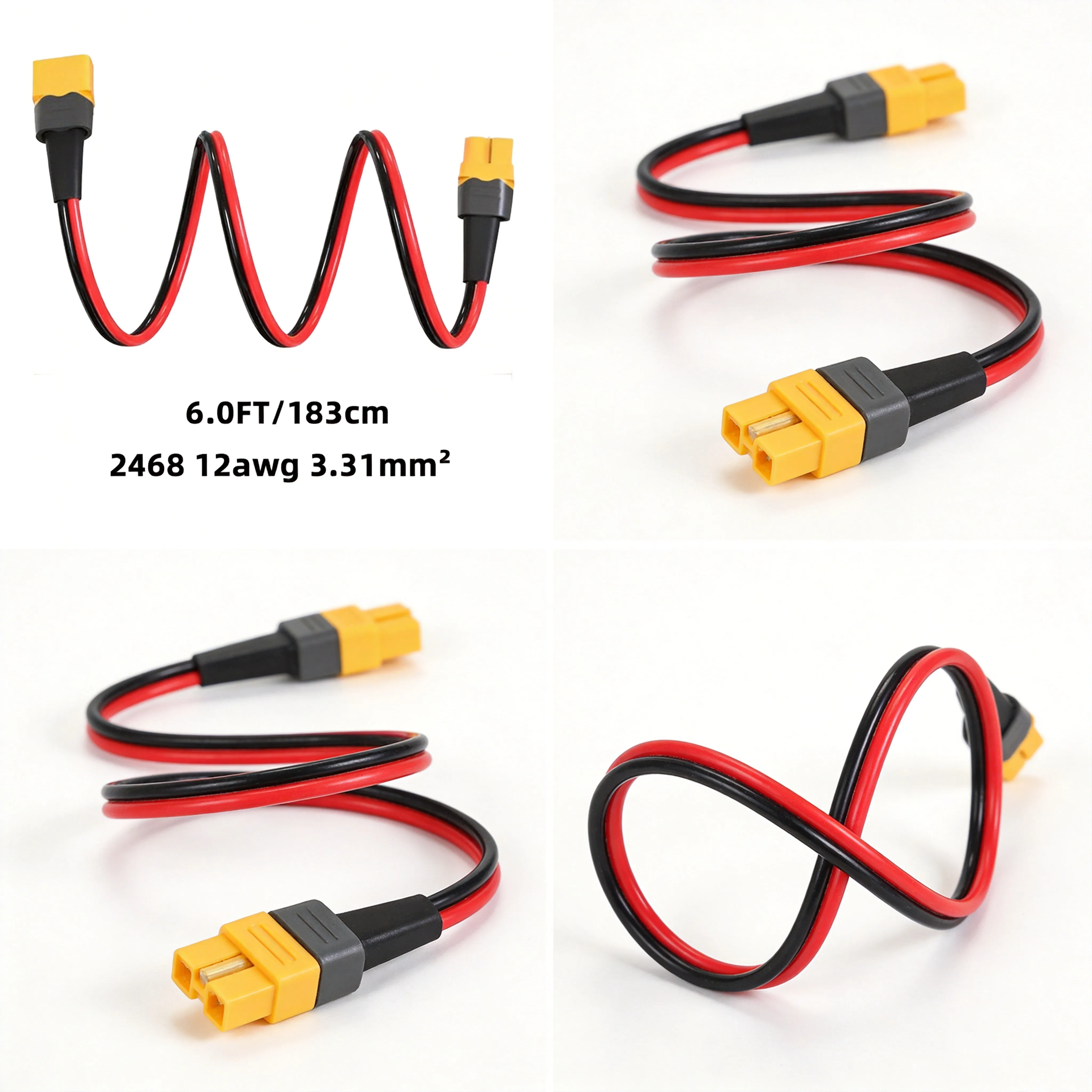 Pure Copper 12AWG For XT60 Style Extension Cable Male To Female, 30A High Current Power Cord For Energy Storage System