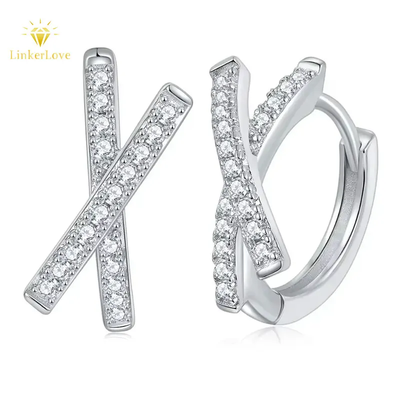 

LinkerLove S925 Sterling Silver X Cross Shape Earrings Sparkling D VVS1 Moissanite Hoop Earrings for Women Party Jewelry Gift
