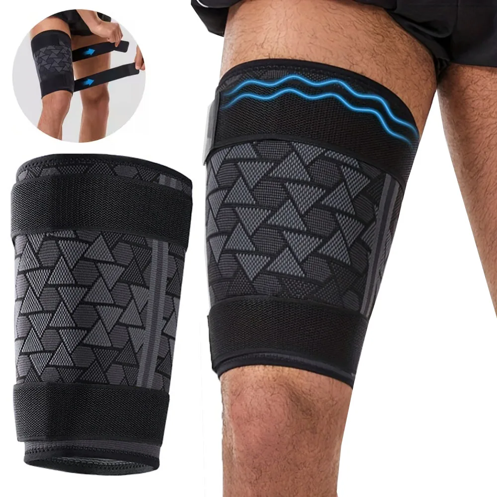 1 Pieza de Soporte de Compresión para Muslo, para Esguinces y Lesiones de Músculos Isquiotibiales y Cuádriceps, para Hombres y Mujeres, Dos Correas de Compresión Ajustables