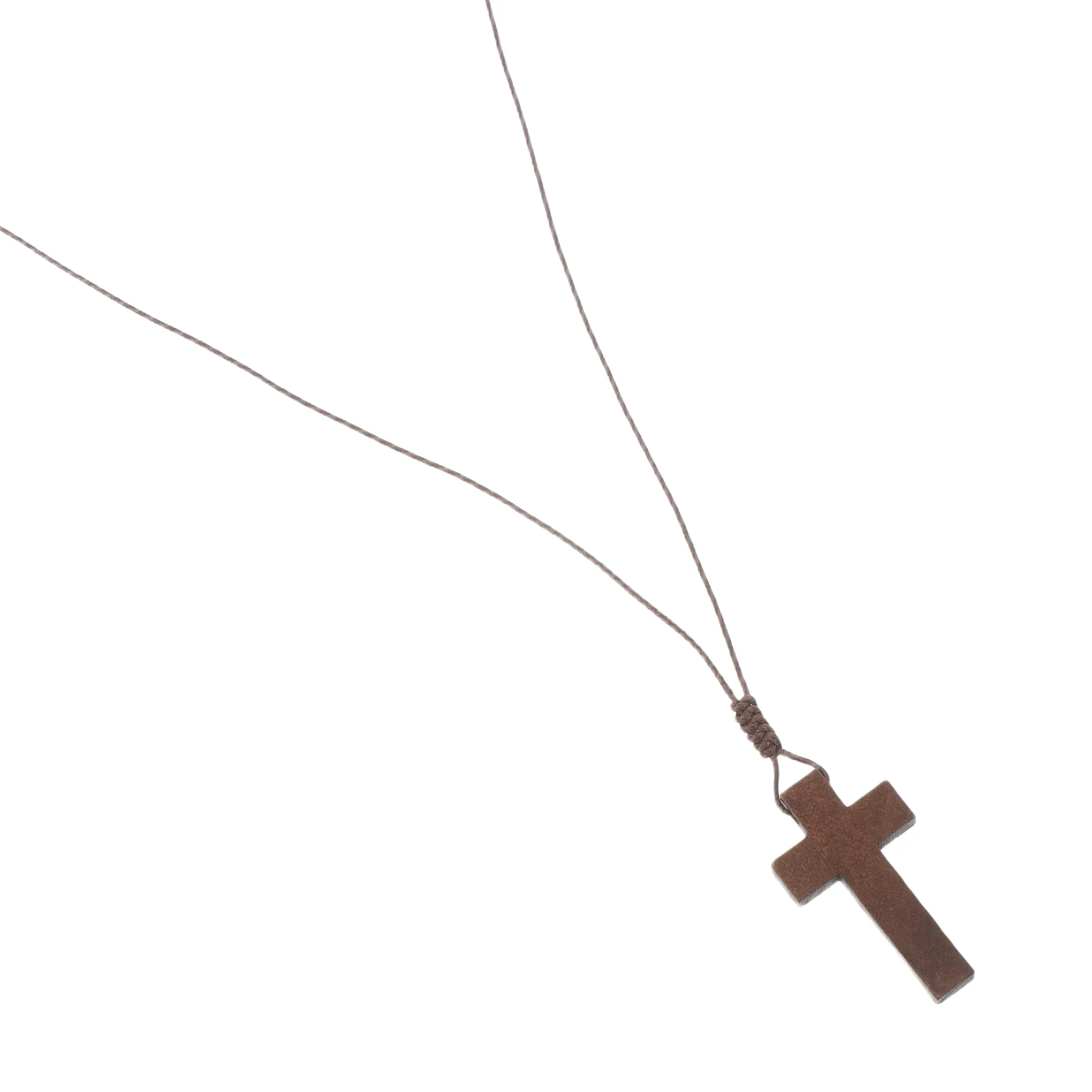 

Retro Wooden Cross Pendant Unisex Fashion Adjustable Knot Wood Necklace Rope Chain Wood Material Necklace