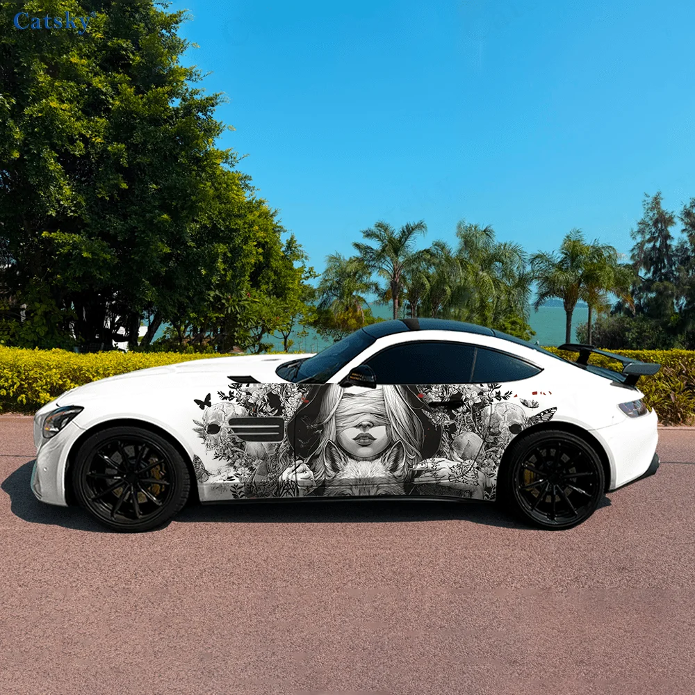 Mask Women Wolf Skull Car Vinyl Wraps Decal Self-adhesive PVC Sticker Suitable for Trucks SUV Decoration Auto Accessories Gift