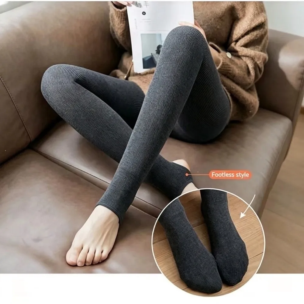 Sexy Elastic Vertical Stripe Leggings High Waist Solid Color Thermal Leggings Keep Warm Thickened Winter Leggings for Women