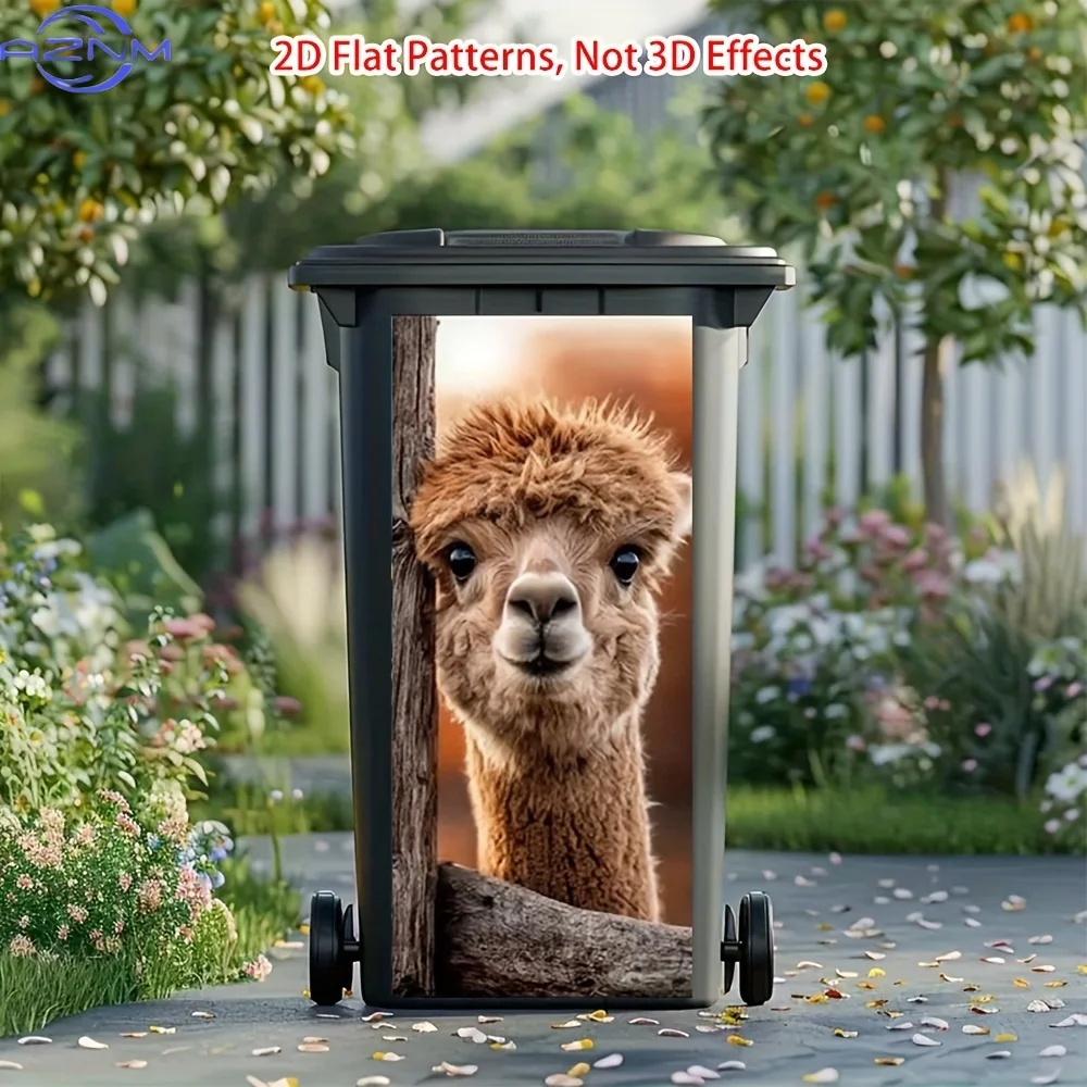 of Curious Alpaca Peek Print Dustbin Stickers - Self-Adhesive Trash Can Decor, Perfect for Indoor/Outdoor Use, Garden, Home &