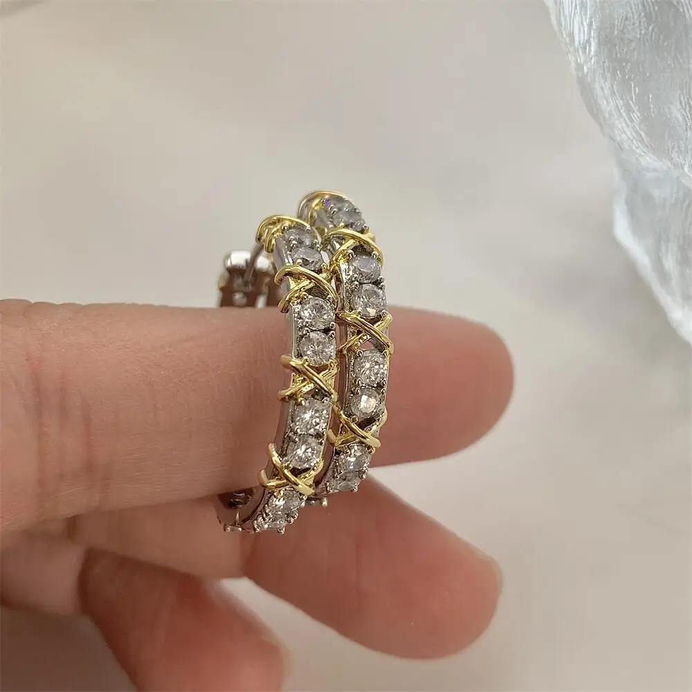 Vintage Hoop Earring AAAAA Zircon 925 Sterling Silver Party Wedding Earrings for Women Bridal Promise Engagement Jewelry Gift