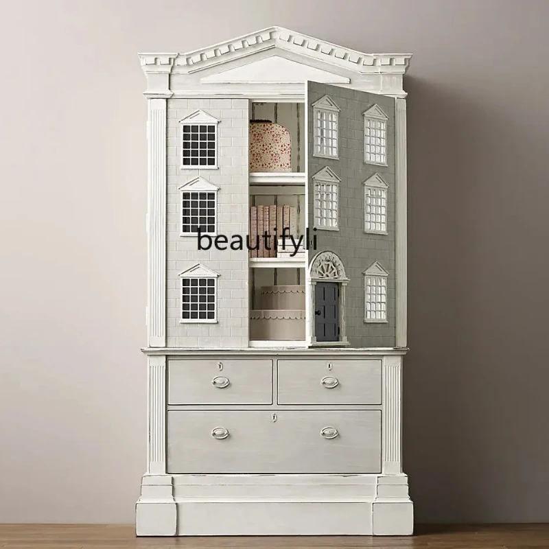 

American, Furniture French Vintage Nostalgic Solid Wood Bookcase Antique White, Locker