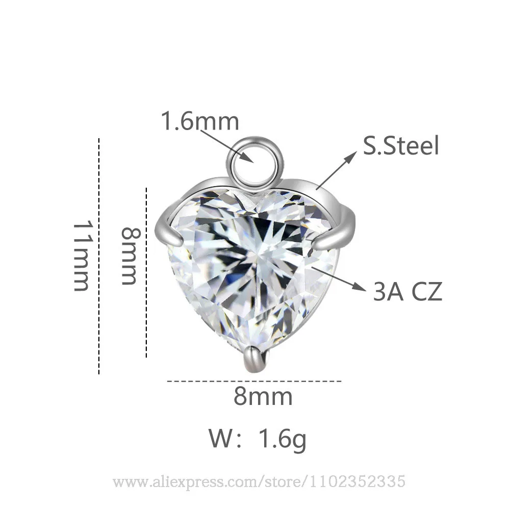 10 قطعة/الحقيبة جديد 18K الذهب الفولاذ المقاوم للصدأ ديسمبر عيد ميلاد حجر على شكل قلب جوهرة الميلاد قلادة من حجر الزركون DIY بها بنفسك مجوهرات اكسسوارات