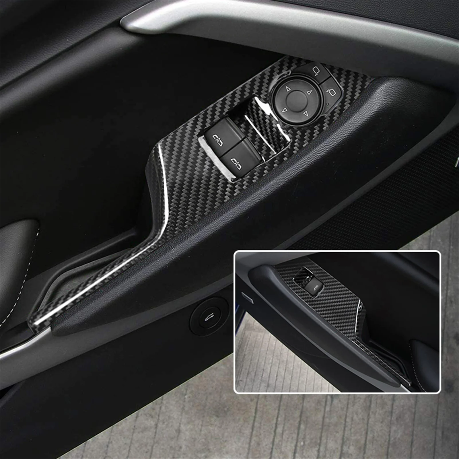 Real Dry Carbon Fiber Interior Window Switch Button Control Panel Cover Trim Sticker For Chevrolet Camaro 2016-2024