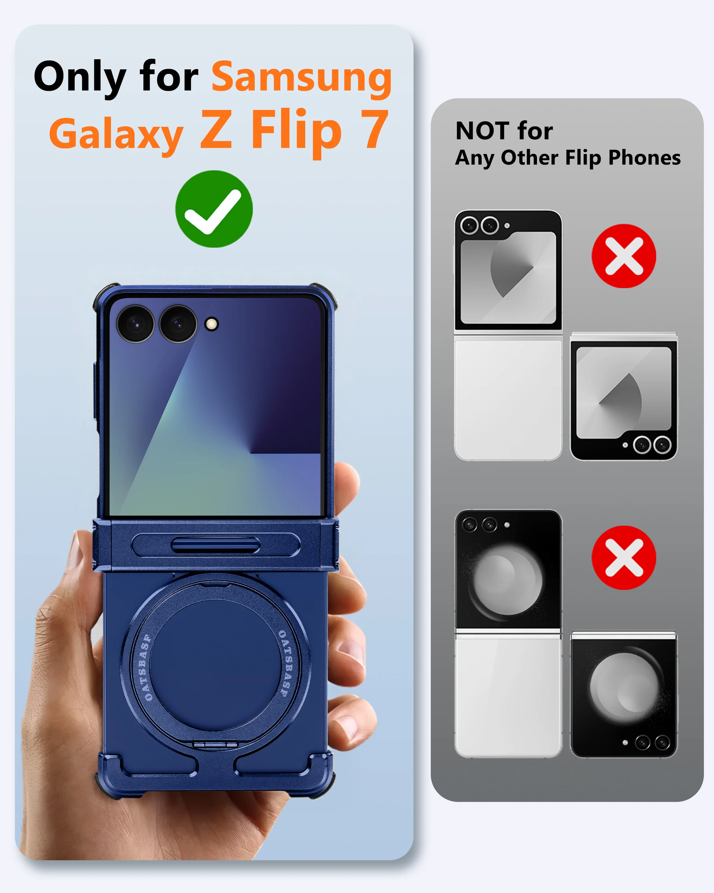 Eary – bezramkowe, magnetyczne etui do Samsung Galaxy Z Flip 8 i 7, zapewniające ochronę 360 stopni. °   Obracany pierścień, podpórka, odporne na wstrząsy aluminiowe etui na telefon. — zdjęcie produktu 2