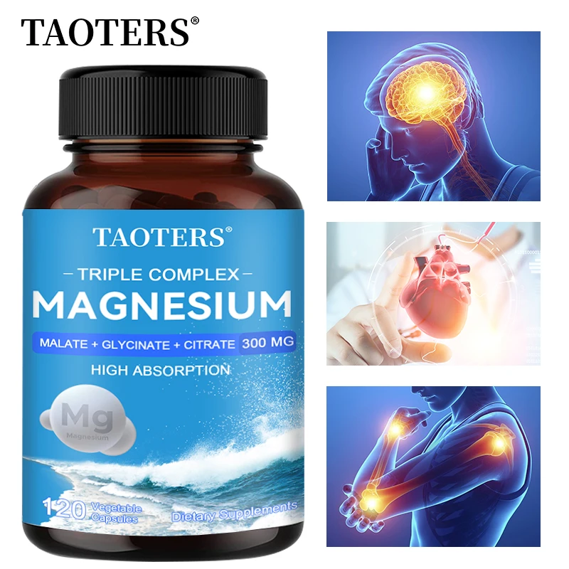 Triple Magnesium Complex | 300mg Magnesium Glycinate, Malate & Citrate | High Absorption Chelated Formula | Vegan, Non-GMO