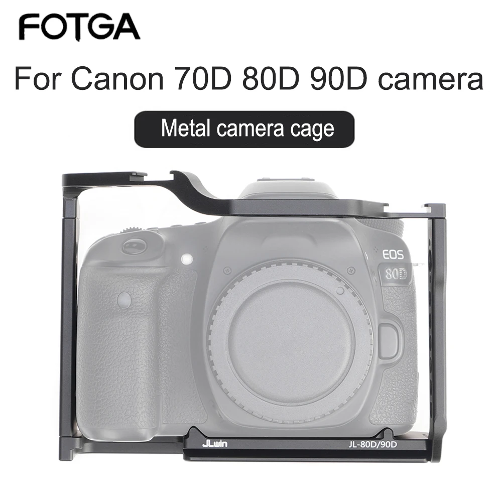 FOTGA Camera Cage Kit Protective For Canon 70D 80D 90D 1/4\'\' Threaded Hole Cold Shoe Mount For Arca Tripod Quick Release Plate