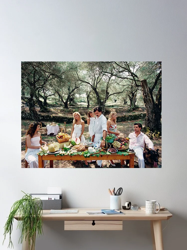 Slim Aarons 'Corfu Picnic', Print Art Canvas Poster, Living Room, Home Wall Decor Picture