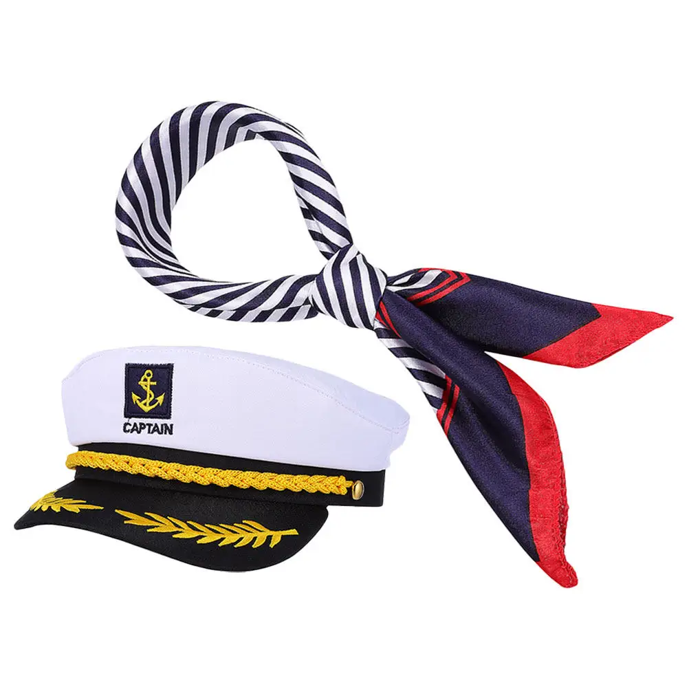 1 ensemble de chapeau de marin et écharpe, accessoires de Costume nautique classique pour hommes et femmes, chapeau de capitaine de bateau pour adultes