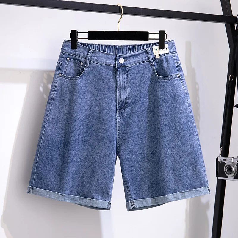 150Kg Plus Size Women\'s Five-Point Denim Shorts Hip 150 Summer High-Waist Loose Wide Leg Pants Blue Black 5XL 6XL 7XL 8XL 9XL