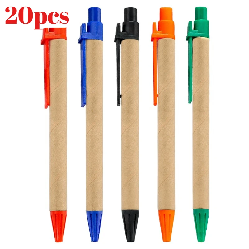 

20 шт., ручка с черными чернилами, выдвижной корпус ручки из крафт-бумаги, идеально подходящий для возвращения в школу, учителей, офисов, рекламы, рекламные ручки
