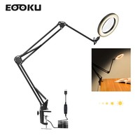 EOOKU 8W Table Lamp LED Three-Section Flexible Handle 3-Color 5X/10X Magnifying Glass Reading Work Repair Welding Hand Tool