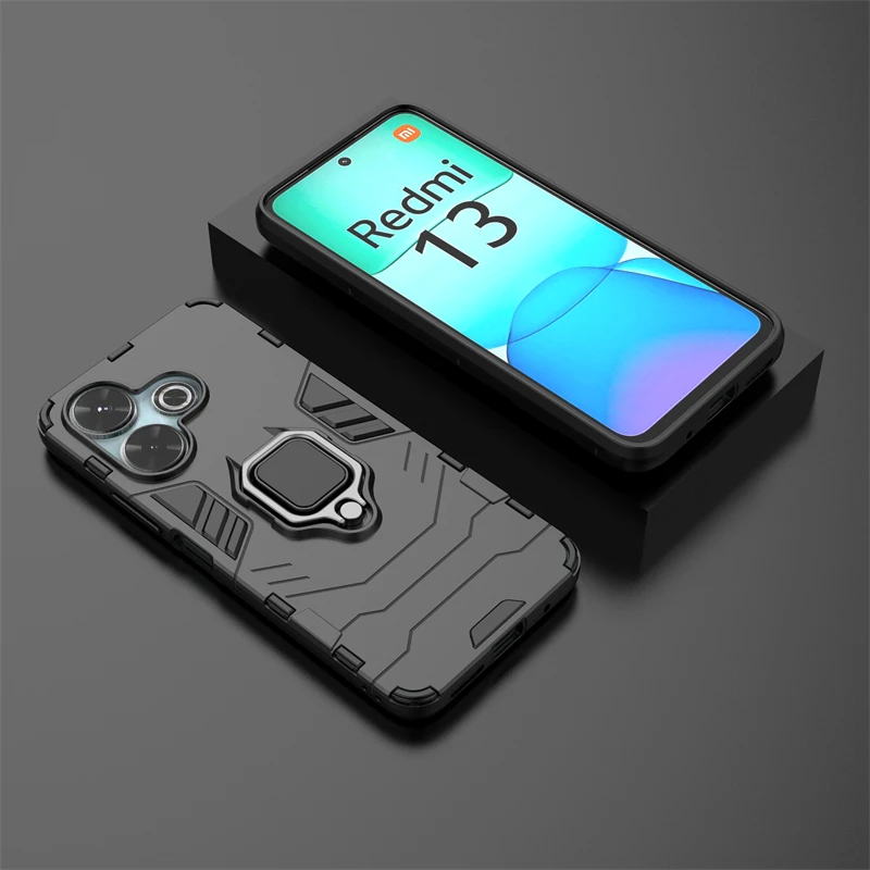 For Xiaomi Redmi 13 Case Redmi 13 Cover Armor Silicone Finger Ring Stand Phone Shockproof Phone Protector Cover Redmi 13 4G Case