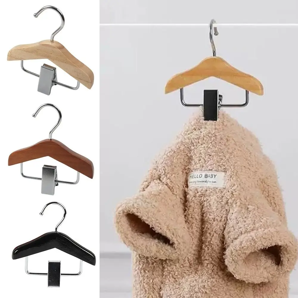 Portable Solid Wood Kids Hanger with Clip Anti Slip Pet Clothes Hook Coat Hanging Rack