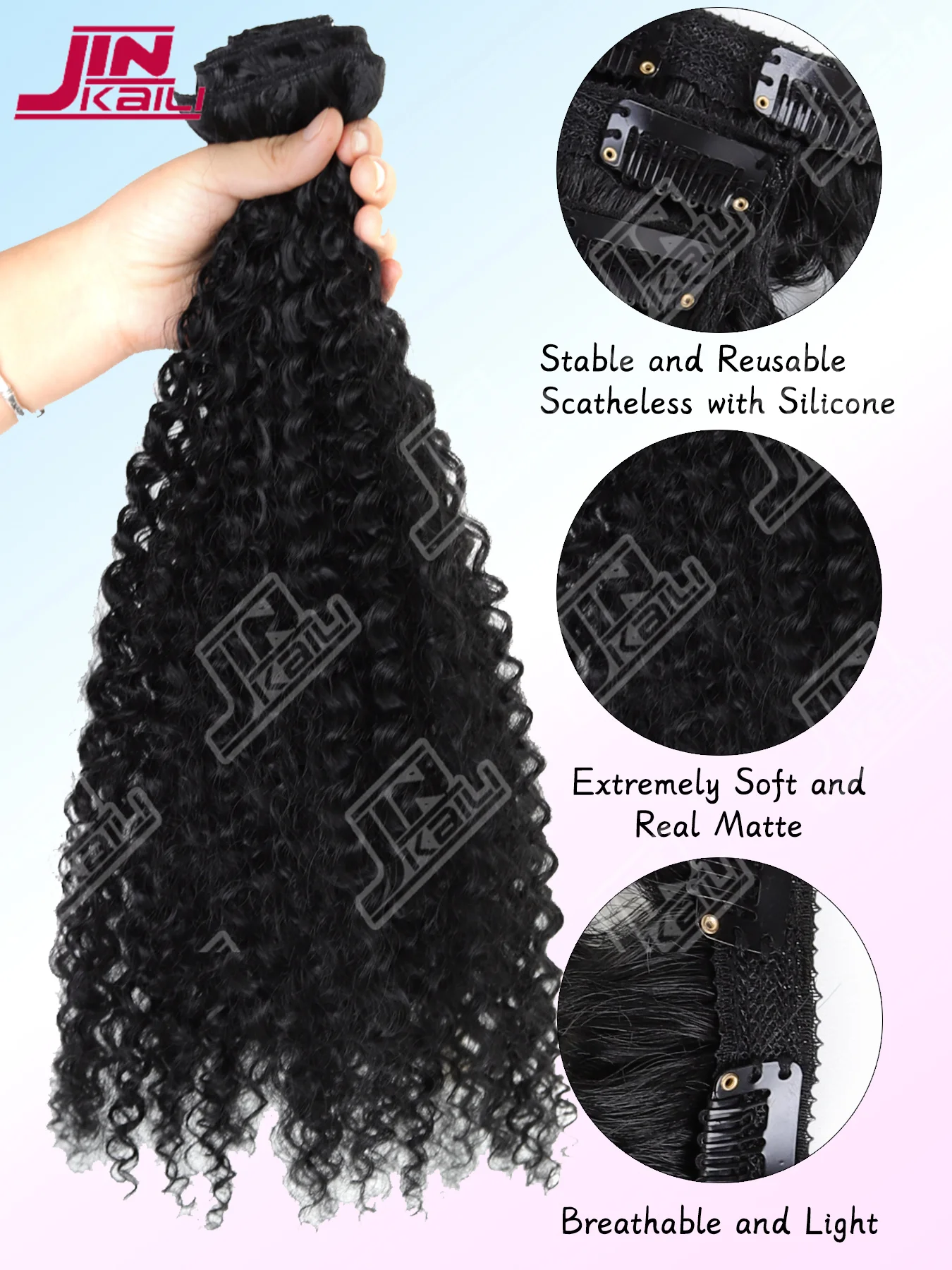 JKL الاصطناعية مجعد كليب في وصلات الشعر قطع الشعر الطبيعية وصلات شعر كليب في 7 قطعة كامل رئيس مشبك عضوي ins 20" #3