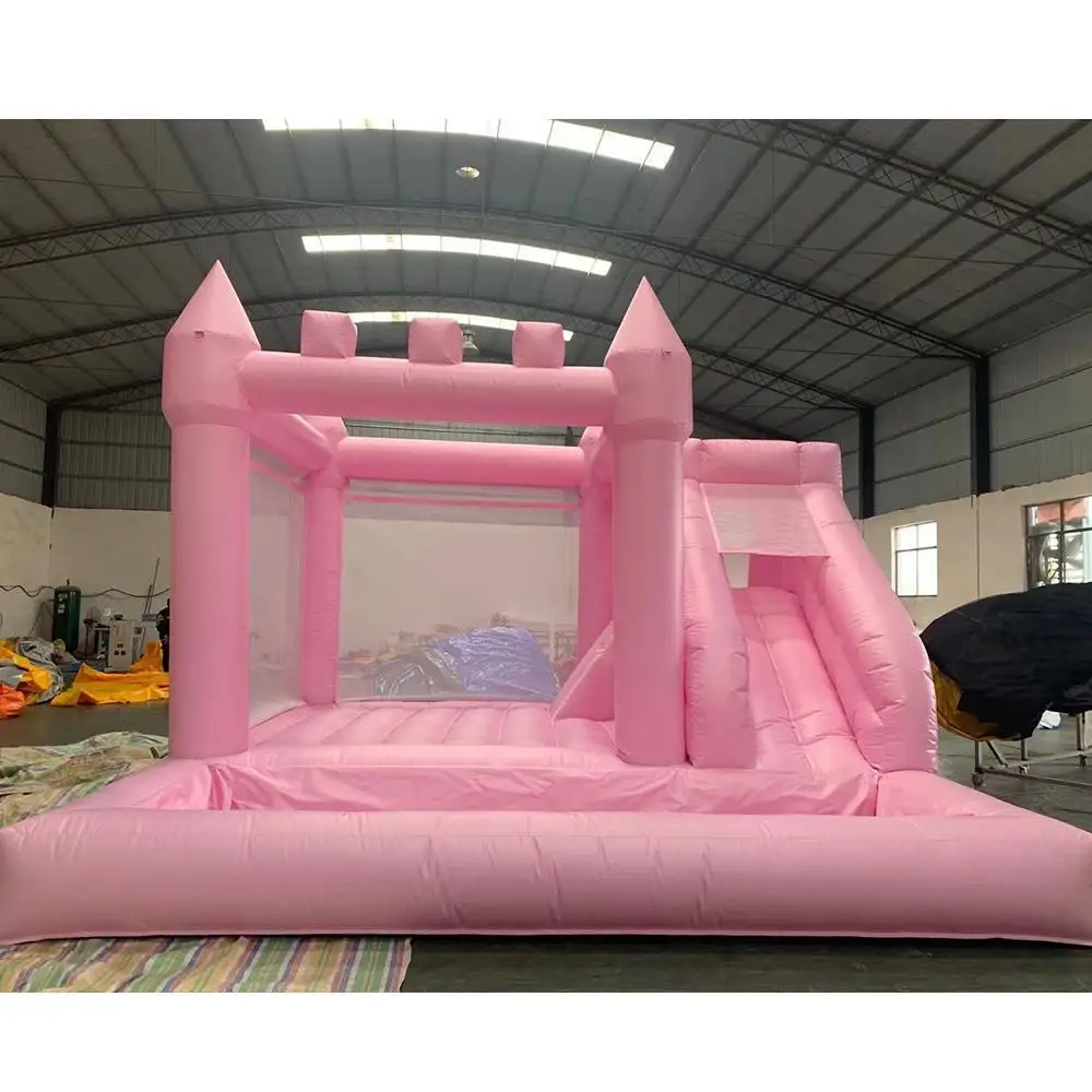 Château Gonflable avec Balle Coulissante pour Enfant, Maison à Rebond Rose