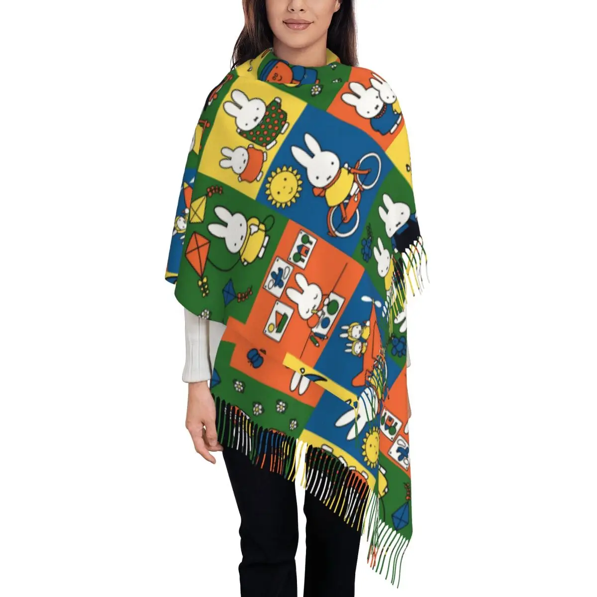Cartoon Miffyy Bunny Shawl Wraps for Ladies Winter Large Soft Scarf Pashminas Shawl Scarves