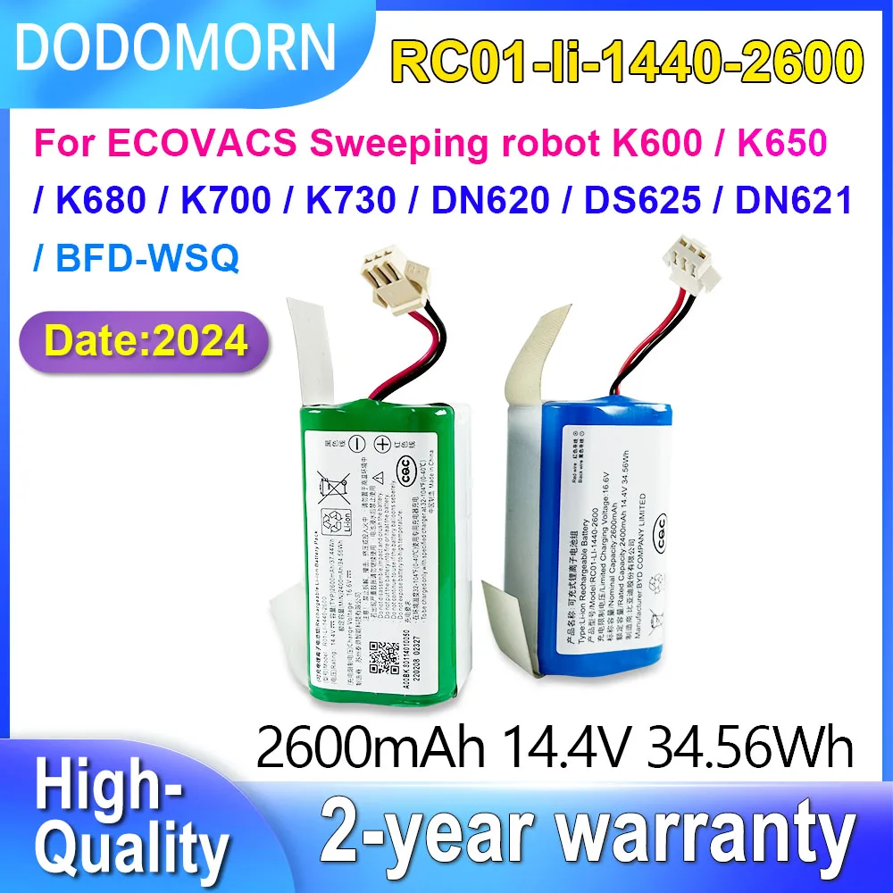 

DODOMORN For ECOVACS Sweeping Robot DH35 DH36 DH39 DH43 DH45 DO33 DO33S DO35 DO36 DO37 RC01-li-1440-2600 Battery 14.4V 2600mAh