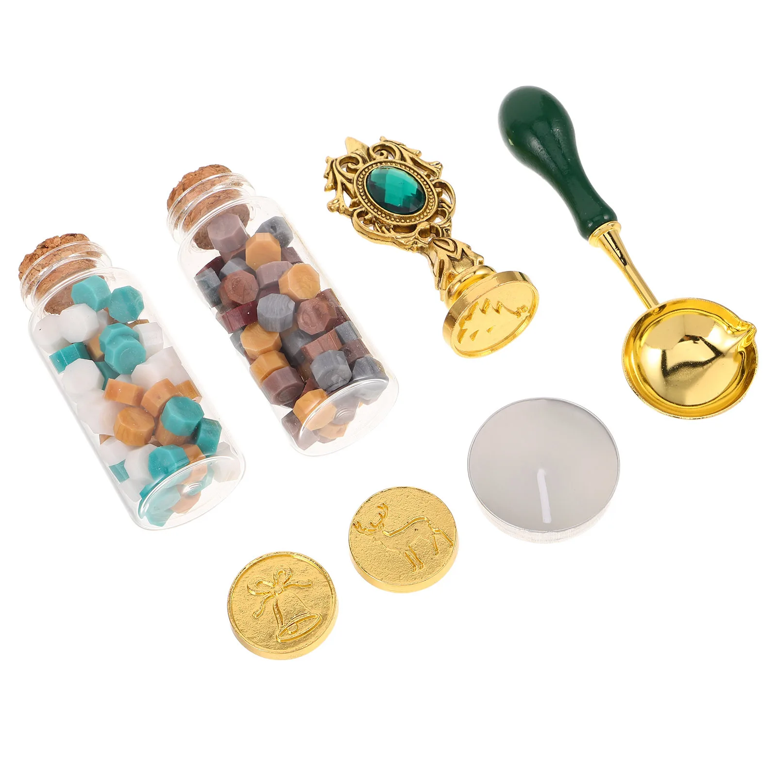 

1set 1Set Christmas Hot Stamping Wax Seal Stamp Set Reindeer Xmas Tree Jingle Bell Pattern Sealing Kit For Envelopes Diy Crafts