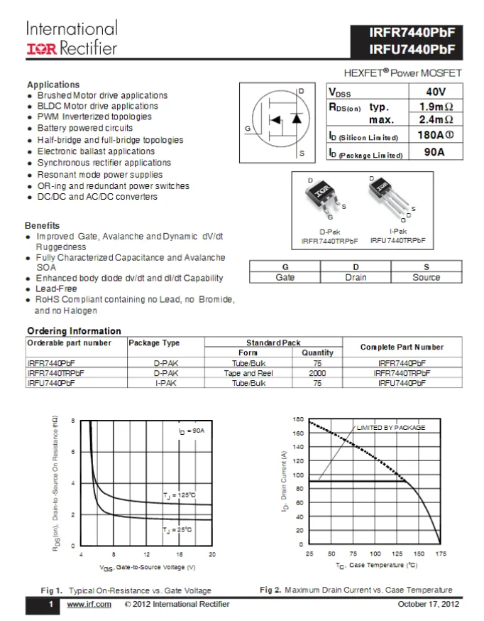 10 قطعة 100 قطعة IRFR7440TRPBF IRFR7440TR IRFR7440 100% جديد الأصلي
