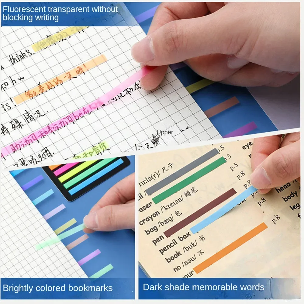 Arco-íris longo índice adesivos, Semi transparente Sticky Notes, PET fluorescente, cor impermeável, nota marcação chave, 300 folhas