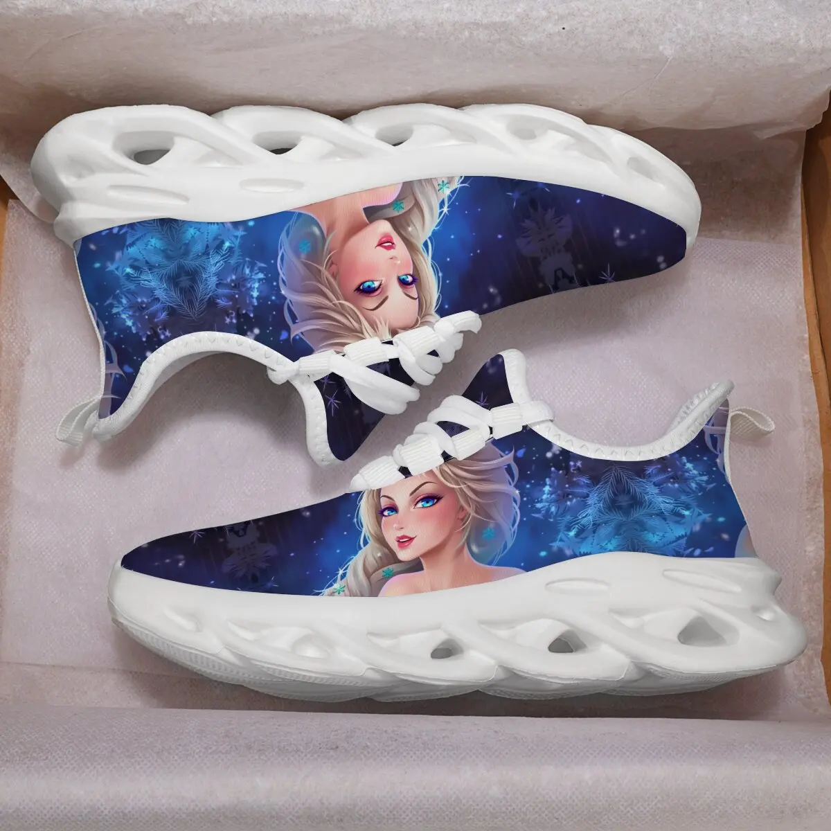 

Детская повседневная обувь Disney, белая модная брендовая обувь на плоской подошве с изображением Эльзы и Анны, фиолетовая, розовая, светлая, на мягкой подошве для бега, модная брендовая обувь