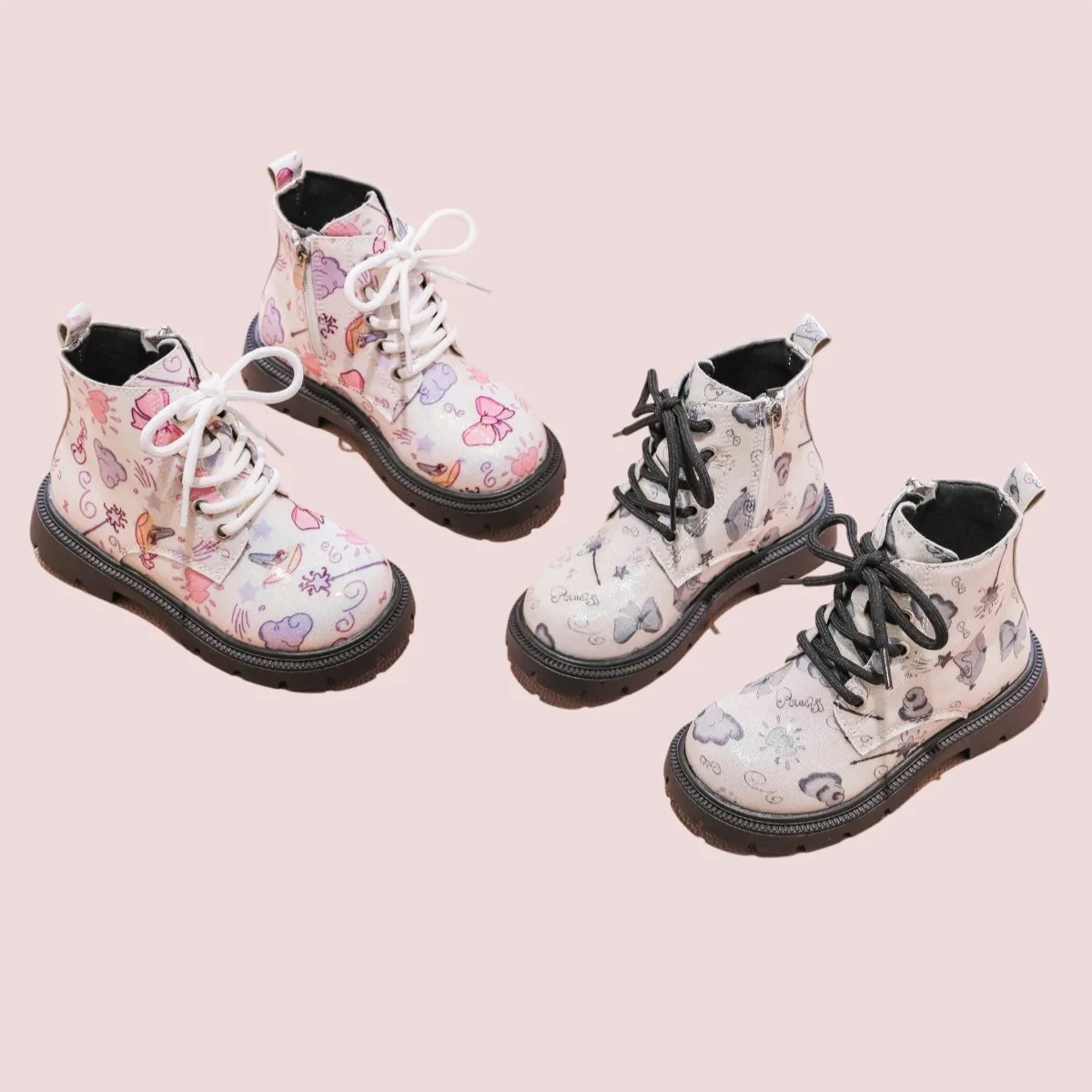 

Ботильоны для маленьких девочек с милым цветочным принтом, новинка 2023 года, осень-зима, детские праздничные ботинки с дышащей подкладкой и круглым носком, возраст 3–5 лет