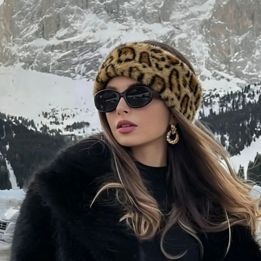New Faux Fur Faux Fur Headband Soft Stretchy Band Leopard Headband Elastic Back Stretchable Winter Ear Warmer