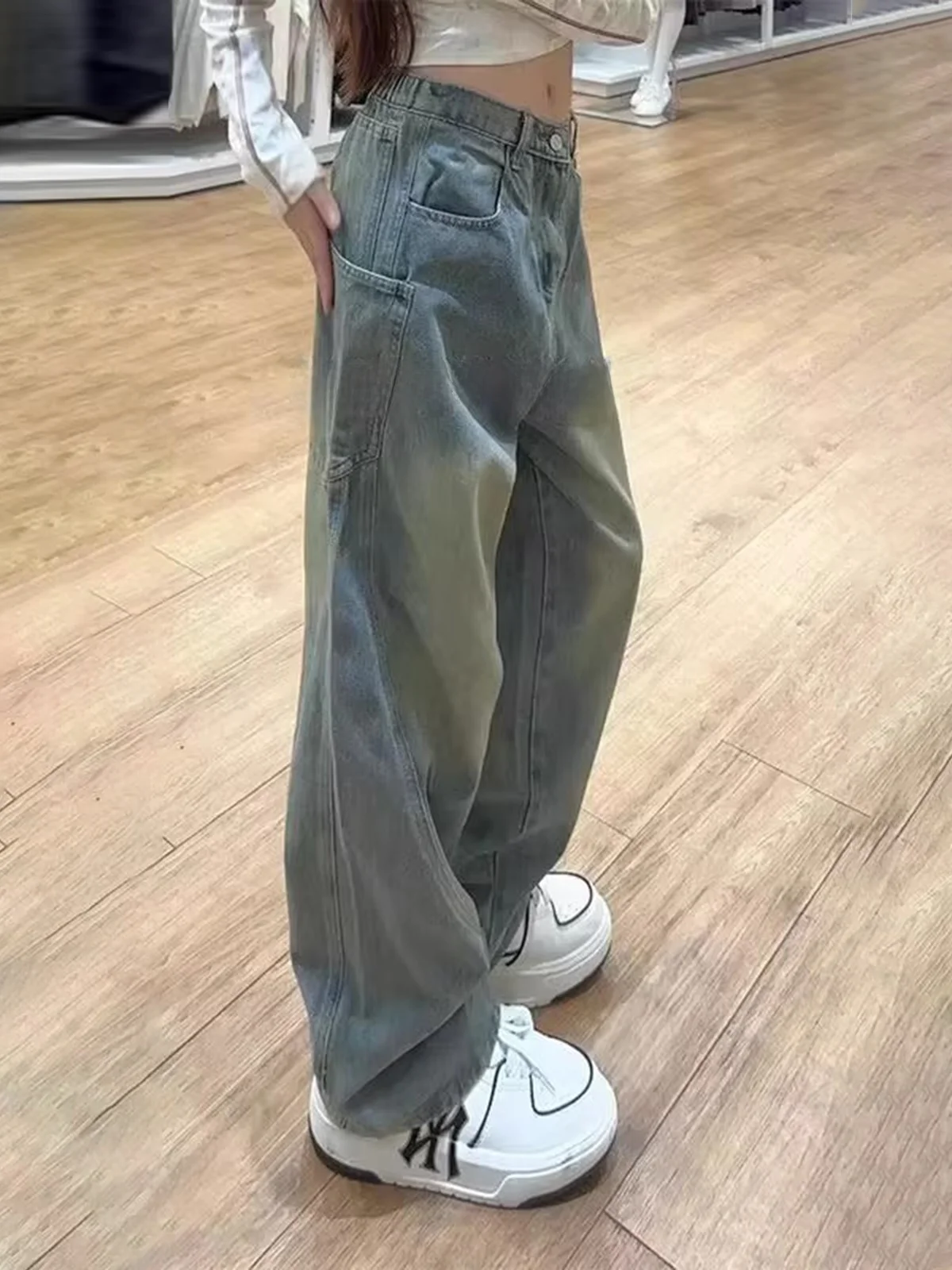 

Waed Vintage Knife Jeans Women's Spring Autumn American Sle Slant Cut Wide Leg Pants Small Size Slim Fit Jeans