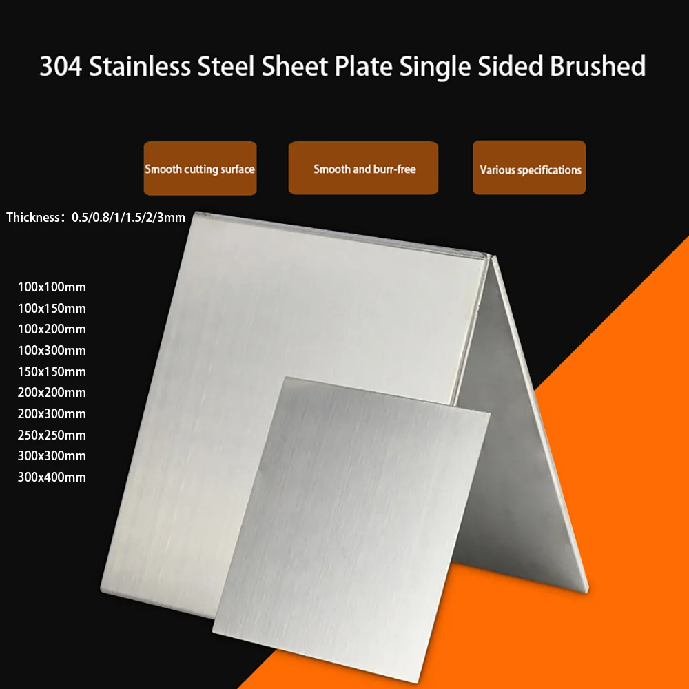 

304 Stainless Steel Sheet Plate Thickness 0.5/0.8/1/1.5/2/3mm Single Sided Brushed Metal Polished Plate Metalworking Materials