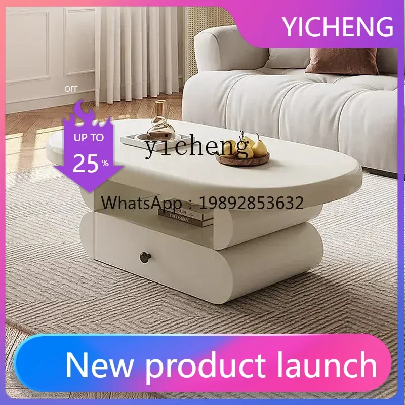 

LYY oval coffee table cream style living room home modern simple with storage black and white walnut