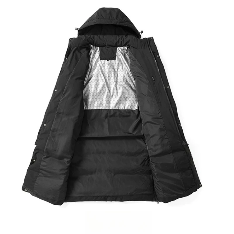 فاخر رجالي طويل أسفل سترة الكورية نمط بطة أسفل الدافئة شغل السترات عادية هود طول الركبة مقاومة البرد الشتاء أسفل معاطف