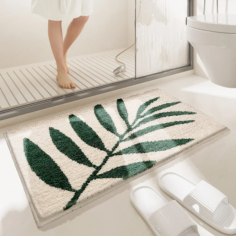 Green Leaf Bath Mat Non-Slip Fluffy Bathroom Rugs Washable Plush Shower Rug 45x75cm 50x80cm Floor Carpet Cover for Bathroom