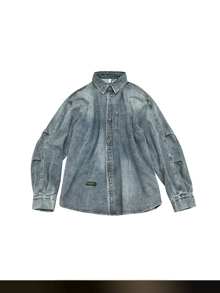 

Retro American Waed Denim irt Loose BF Sle Spring Couple's Outerwear Cotton Polyester Long Sve Button up irt