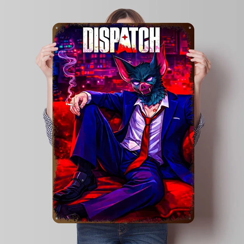 Dispatch: Anthropomorphic Bat in Suit Metal Poster Customized Wall Art Retro Vintage Metal Signs for Man Cave Office Decoration