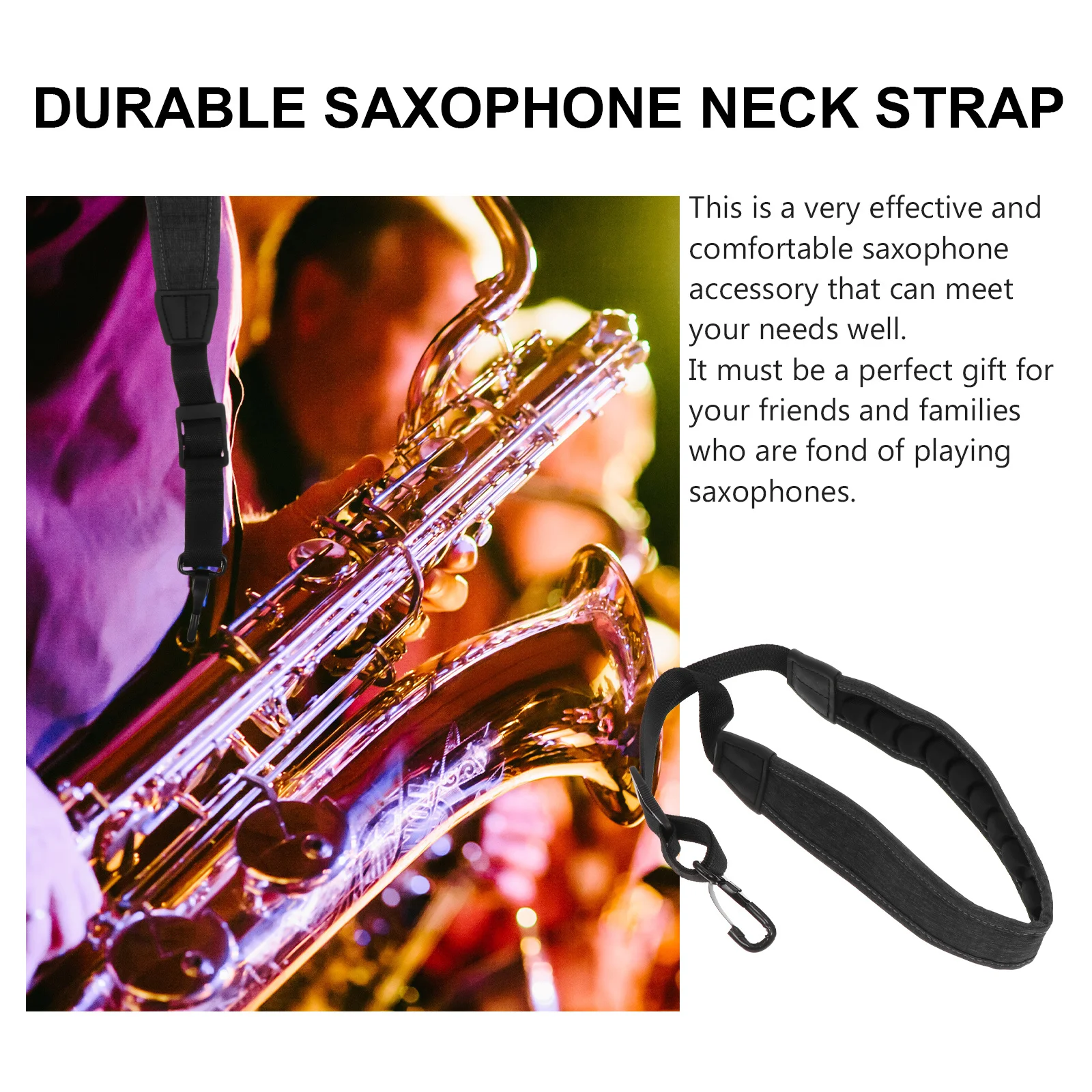 

1Pcs Saxophone Neck Strap Durable Thickened Adjustable Hanging Strap Reduce Back Pressure Comfortable Saxophone Accessory