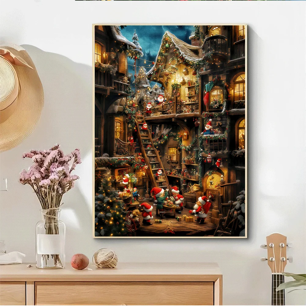 1000pcs Christmas Village Jigsaw Puzzle - Winter Wonderland Scene with Santa, Snowy Rooftops, Cozy Houses, Lanterns, Presents